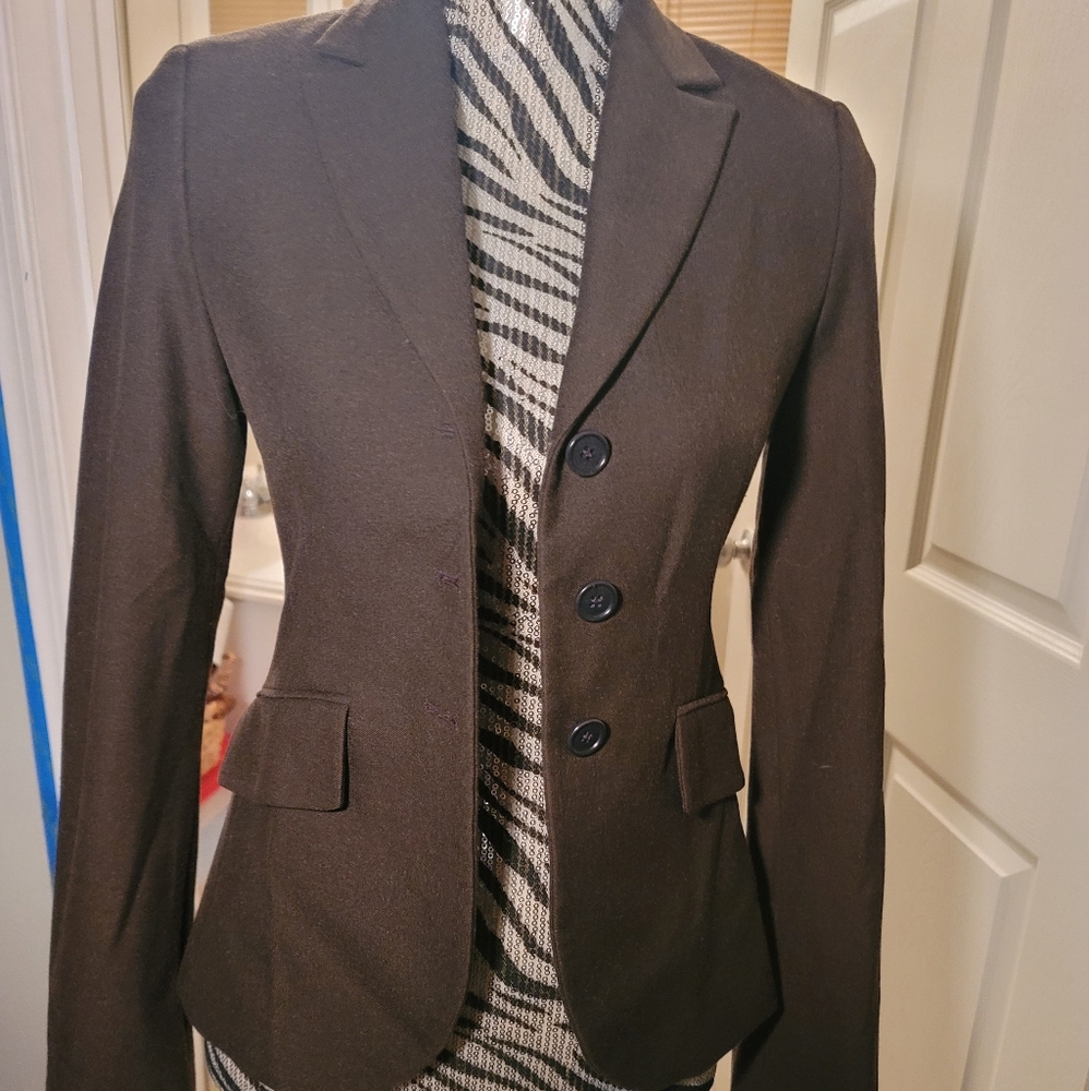 Size 38 dark brown 3 button down suit jacket